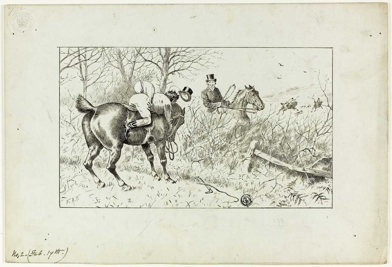 Escena de caza: Caballo y jinete lanzado de Francis Arthur Fraser
