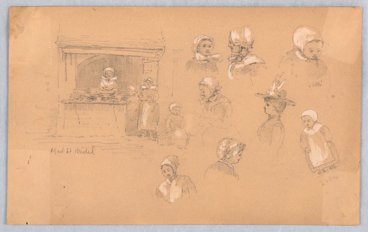 Bocetos de Habitantes del Pueblo en Mont St. Michel y Vitré de Francis Augustus Lathrop