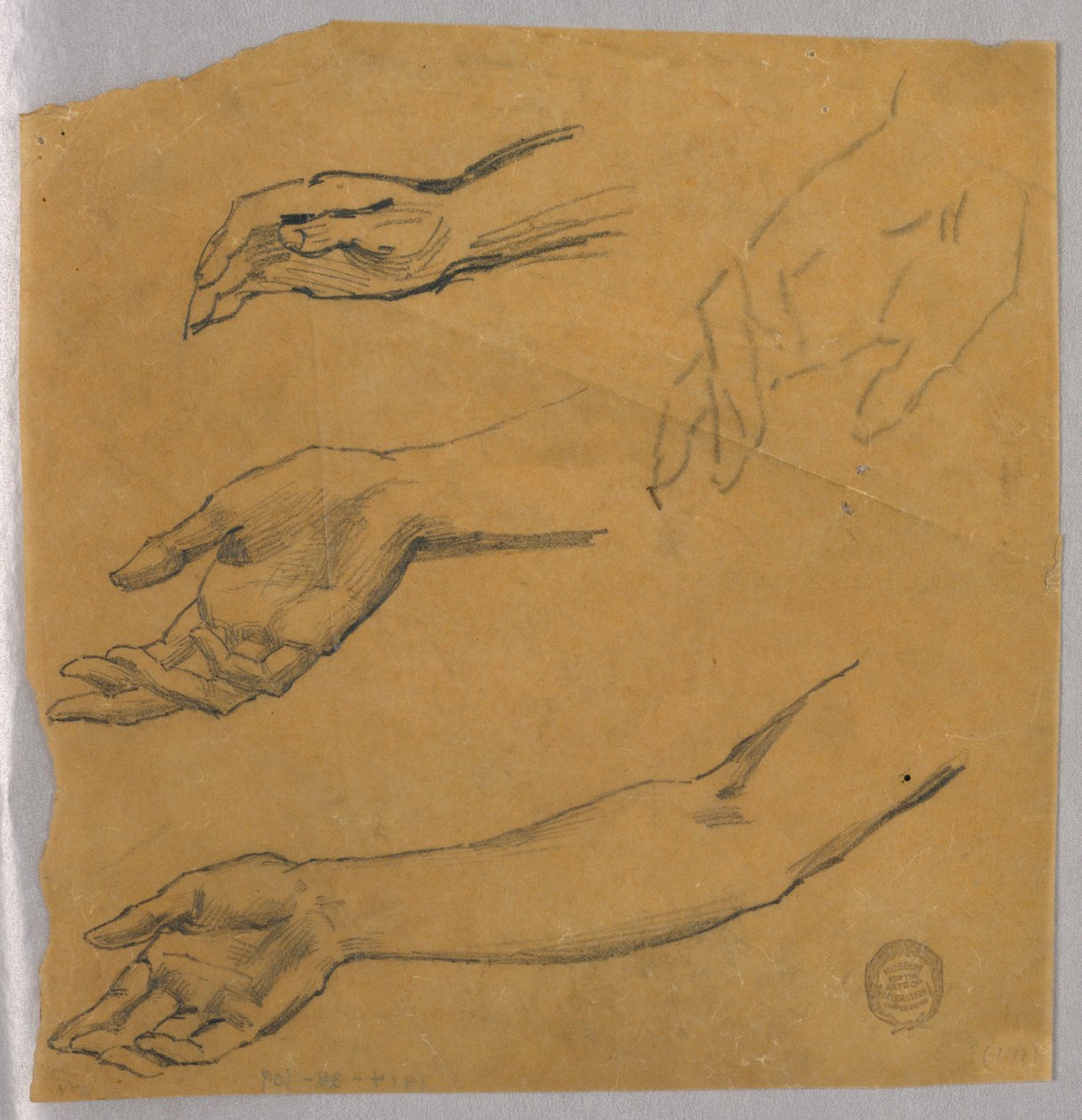 Tres estudios de una mano y un brazo de Francis Augustus Lathrop
