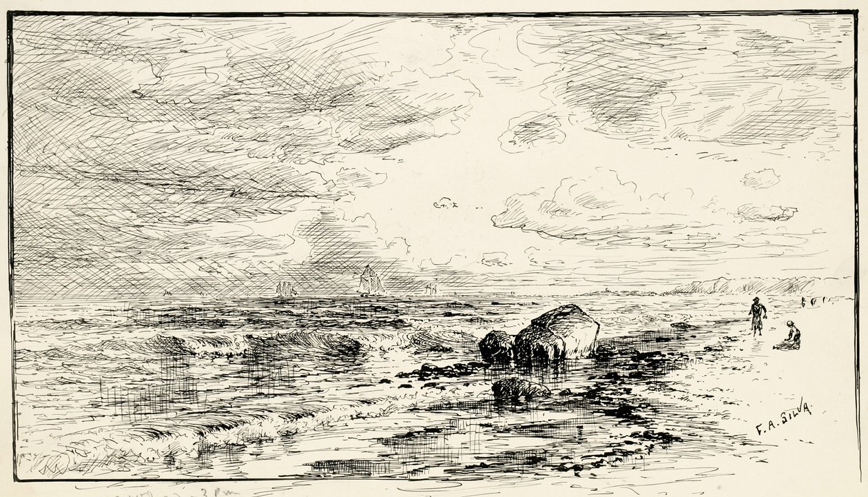 La playa cerca de Point Judith, Rhode Island de Francis Augustus Silva