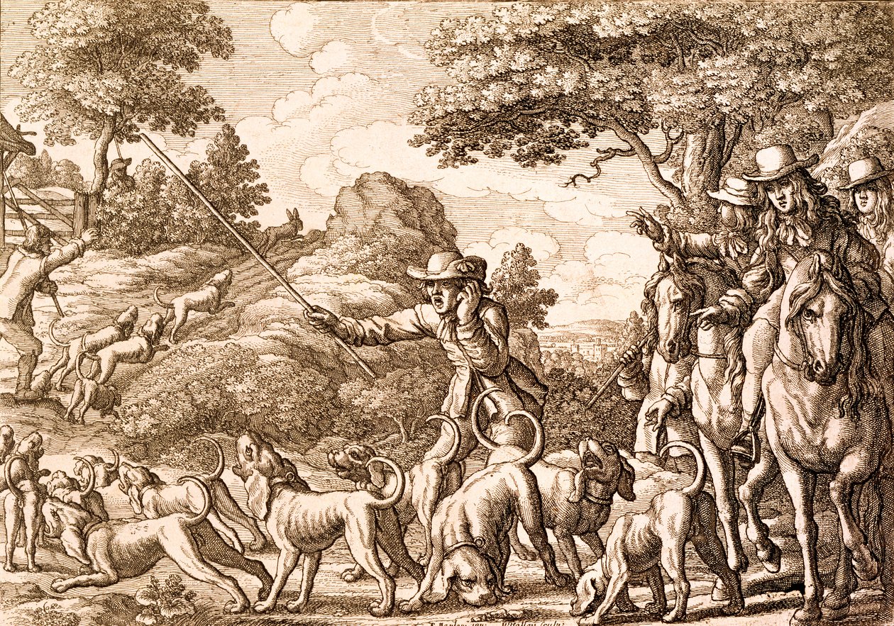 Caza de Liebres, grabado por Wenceslaus Hollar, 1671 de Francis Barlow