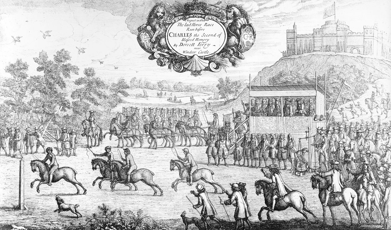 La última carrera de caballos corrida ante Carlos II de bendita memoria por Dorsett Ferry, cerca del Castillo de Windsor, 24 de agosto de 1684, 1687 de Francis Barlow