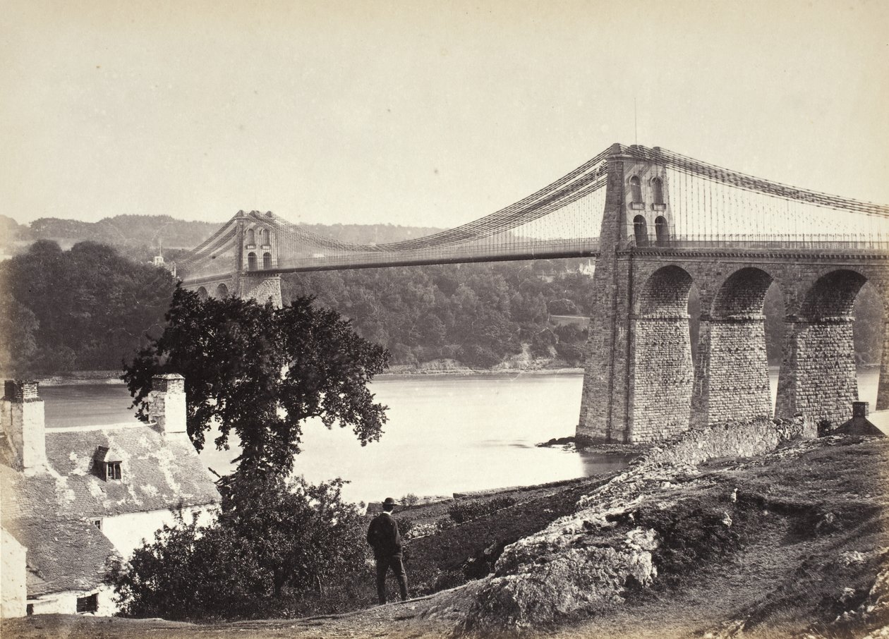Bangor, puente colgante, desde Anglesey (254) de Francis Bedford