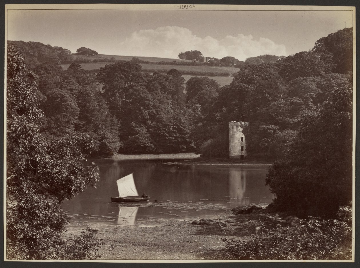 [Barca en un lago junto a un castillo] de Francis Bedford