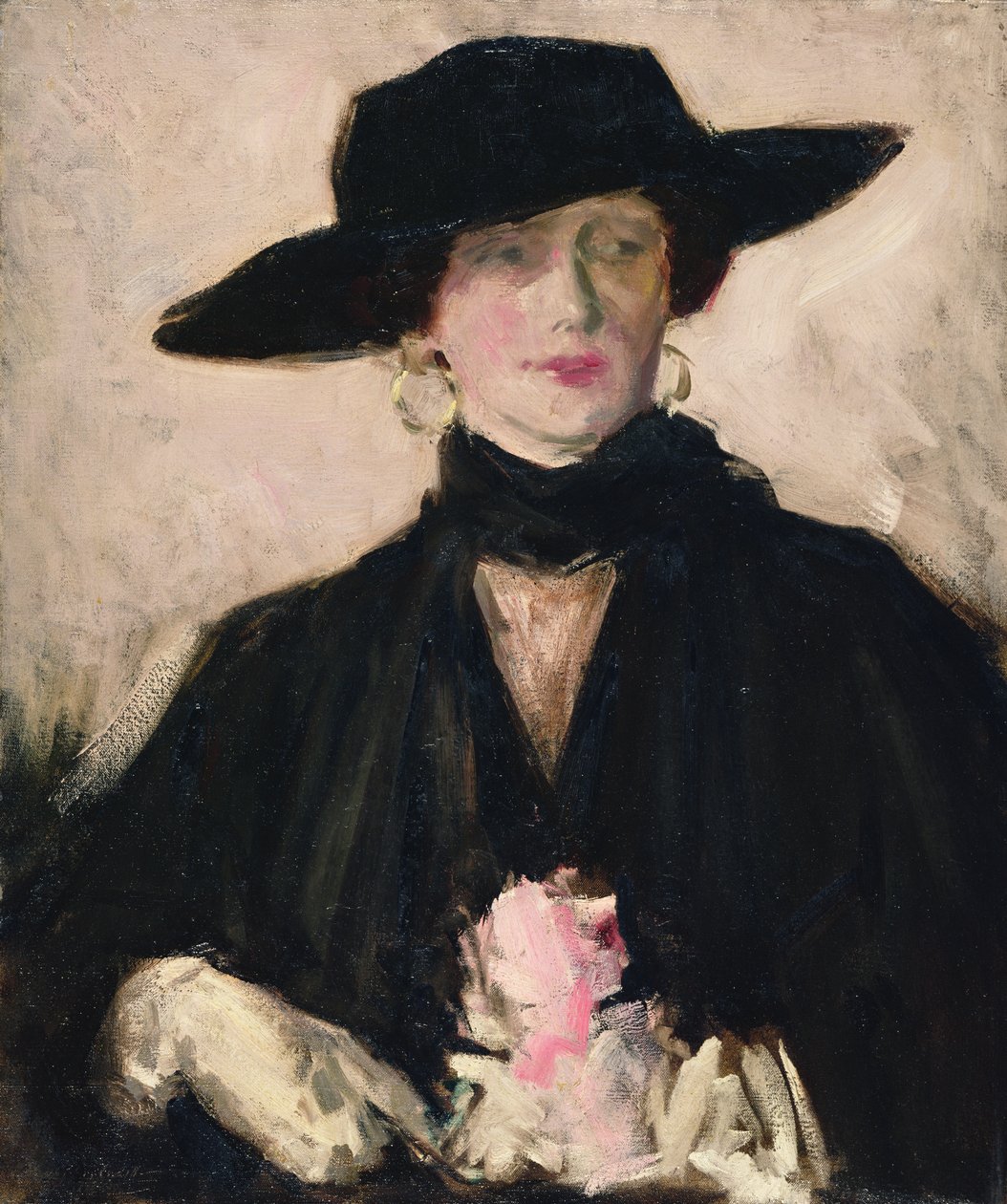 La dama del sombrero negro (óleo sobre lienzo) de Francis Campbell Boileau Cadell