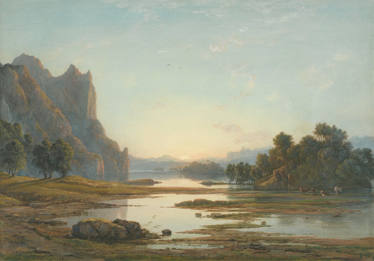Puesta de sol sobre un paisaje fluvial de Francis Danby