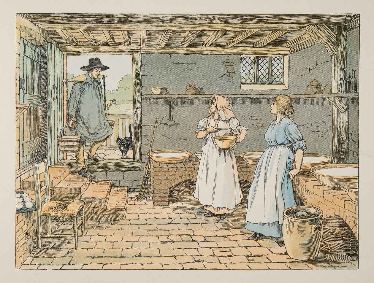 El lechero, de Four and Twenty Toilers, pub. 1900 (litografía en color) de Francis Donkin Bedford