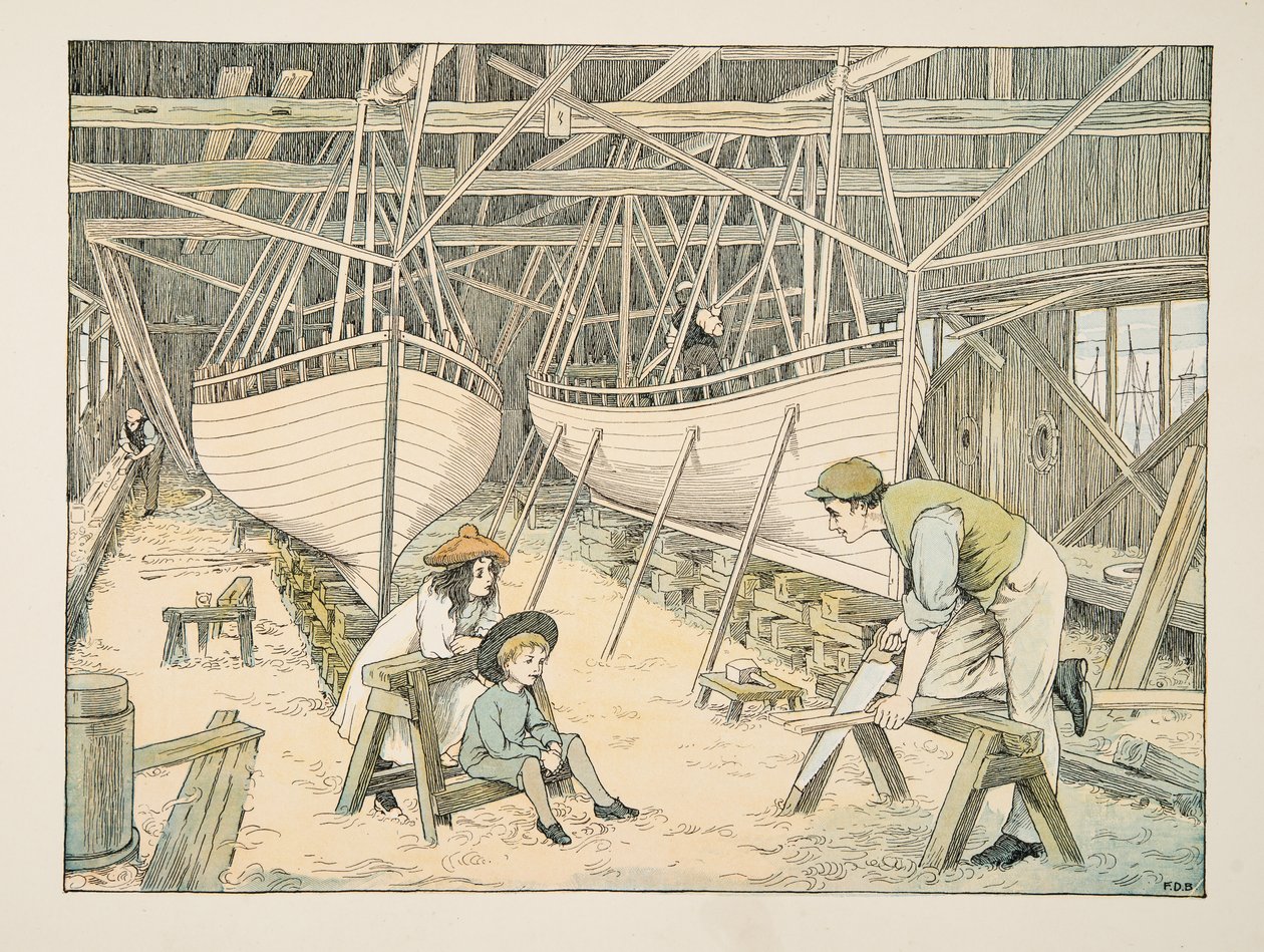 El constructor naval, de Four and Twenty Toilers, pub. 1900 (litografía en color) de Francis Donkin Bedford