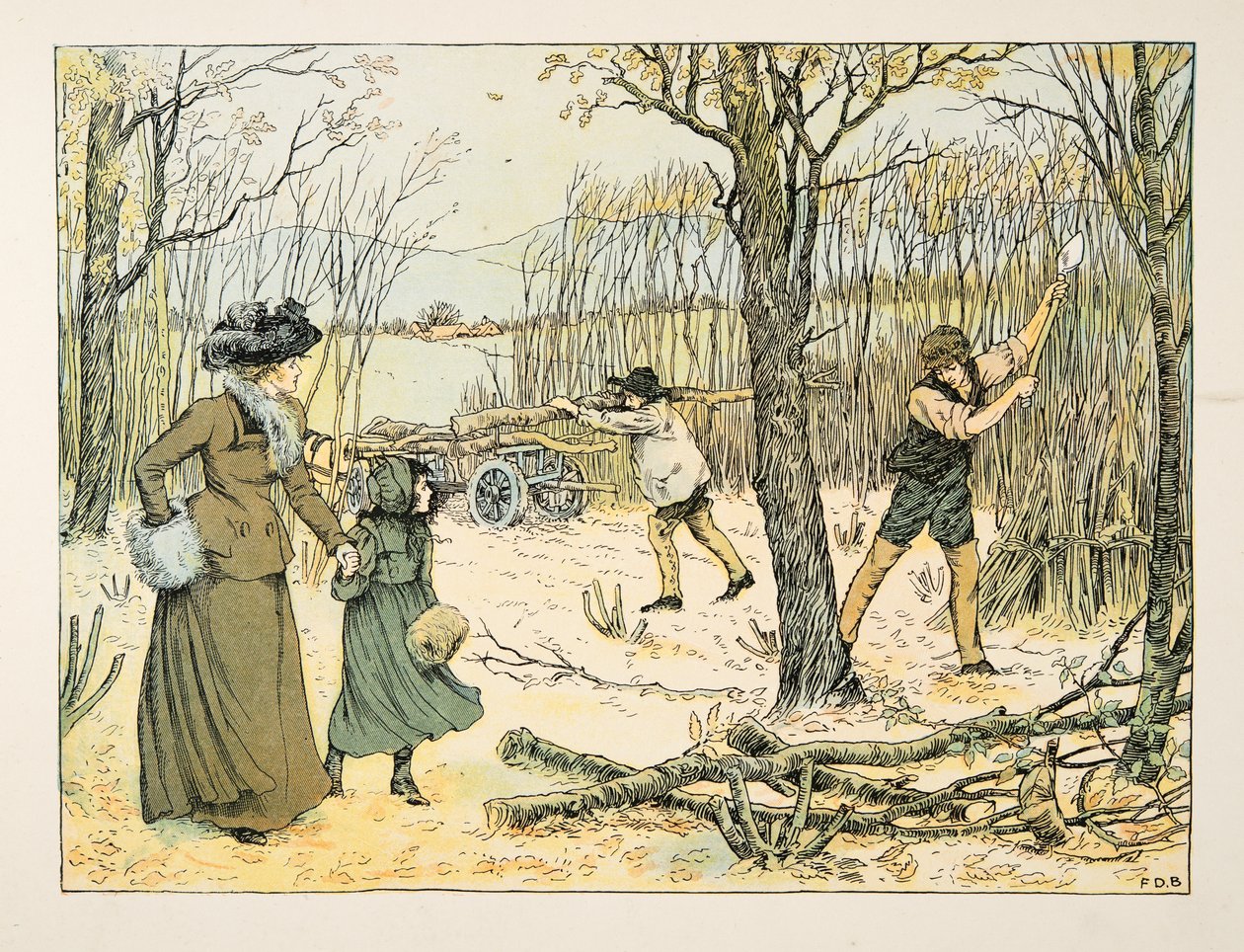 El leñador, de Four and Twenty Toilers, pub. 1900 (litografía en color) de Francis Donkin Bedford