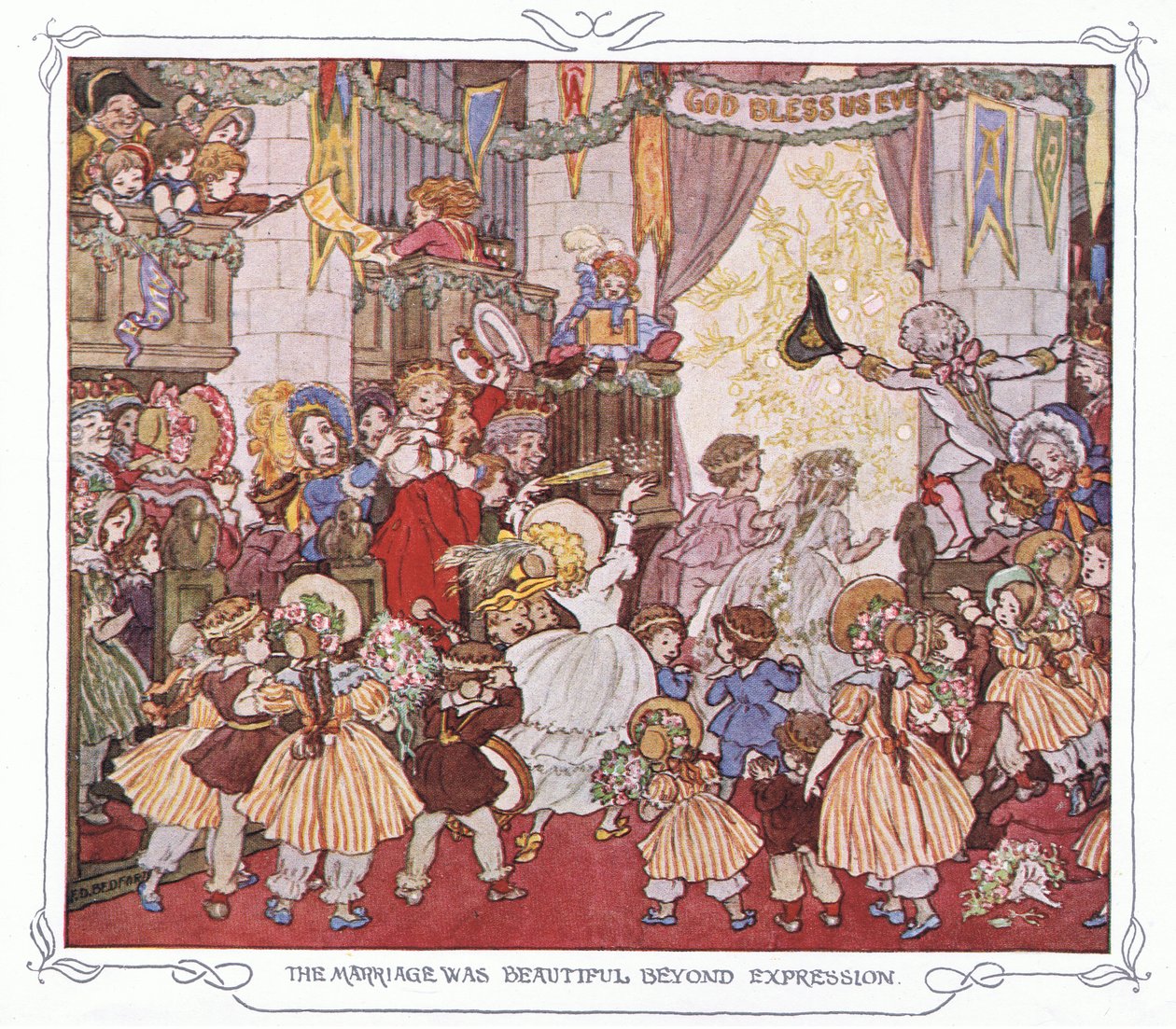The marriage was beautiful beyond expression, de The Magic Fishbone pub.by Warne  Co, c.1940 (litografía en color) de Francis Donkin Bedford