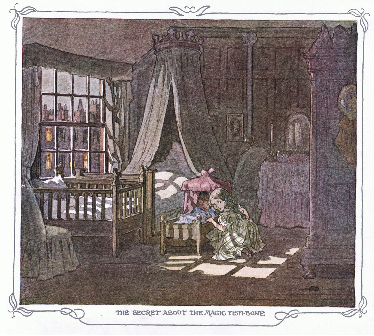 El secreto de la espina de pescado mágica, de The Magic Fishbone pub.by Warne  Co, c.1940 (litografía en color) de Francis Donkin Bedford