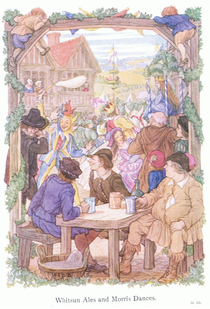 Whitsun ales and Morris dancers (litografía en color) de Francis Donkin Bedford