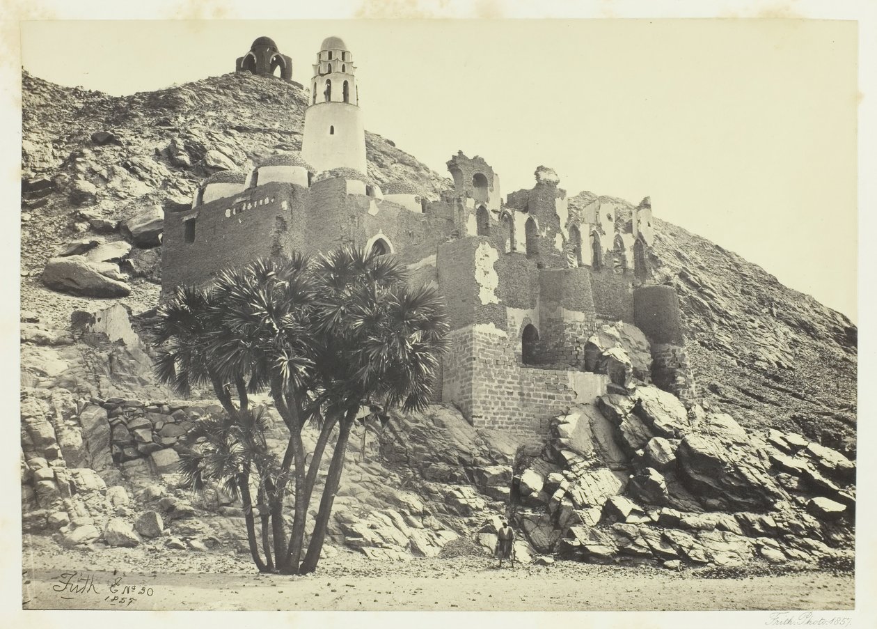 Palmera Doum y mezquita en ruinas, Filé, 1857 de Francis Frith