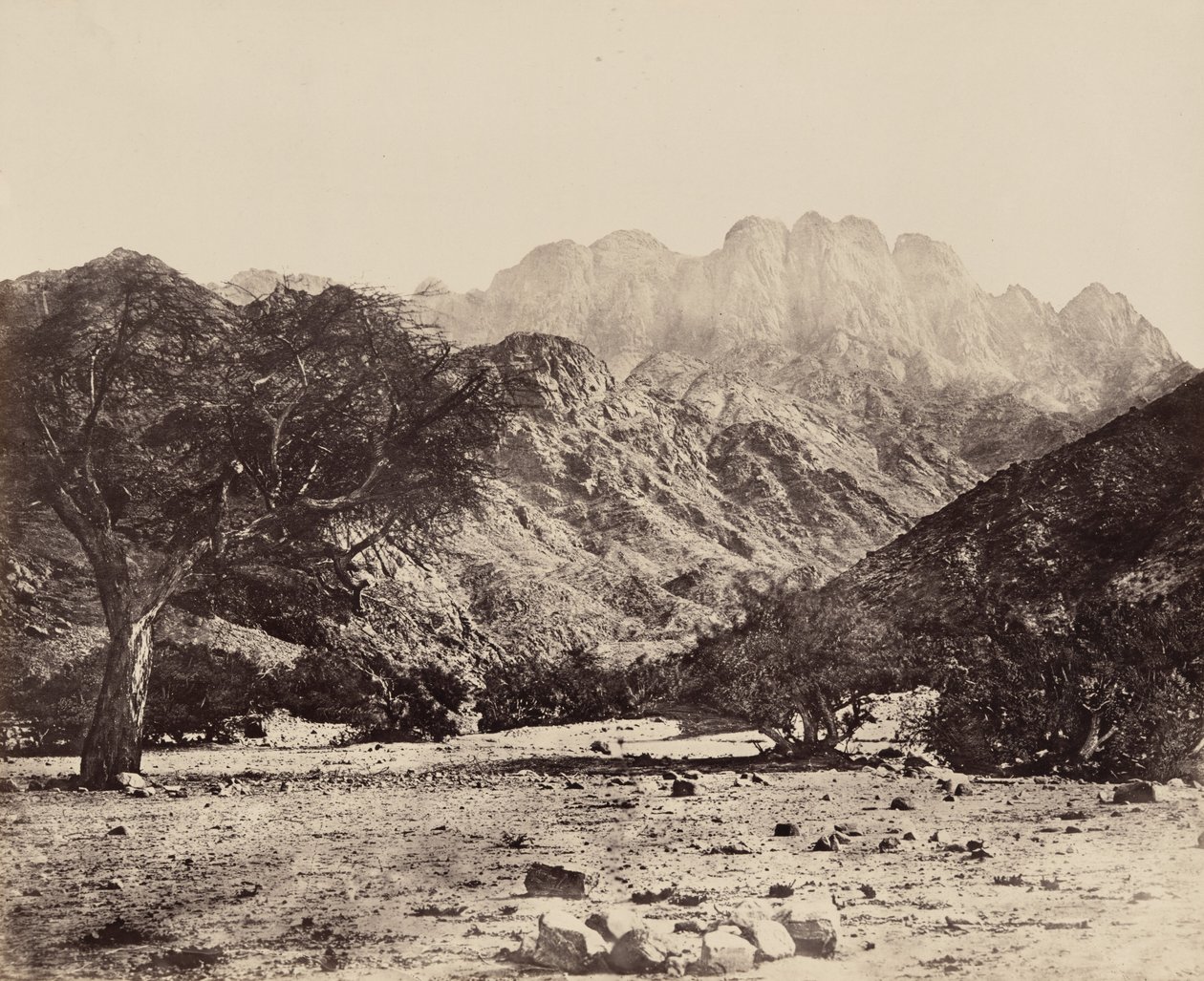 Monte Serbal, desde el Wádee Feyrán, Egipto,1858 (foto) de Francis Frith