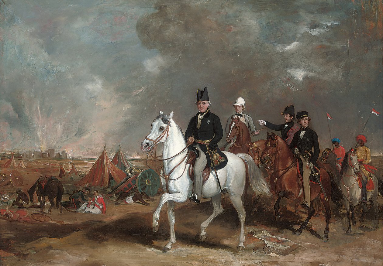 El Vizconde Hardinge, Gobernador General de la India, acompañado por sus dos hijos y el Coronel Wood, en el campo de batalla de Ferozeshah de Francis Grant