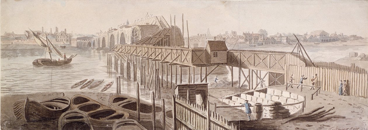 Construcción del Puente Blackfriars de Francis Grose