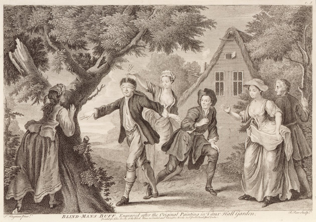 La gallina ciega, grabado por Remi Parr (fl.1723-50) de Francis Hayman