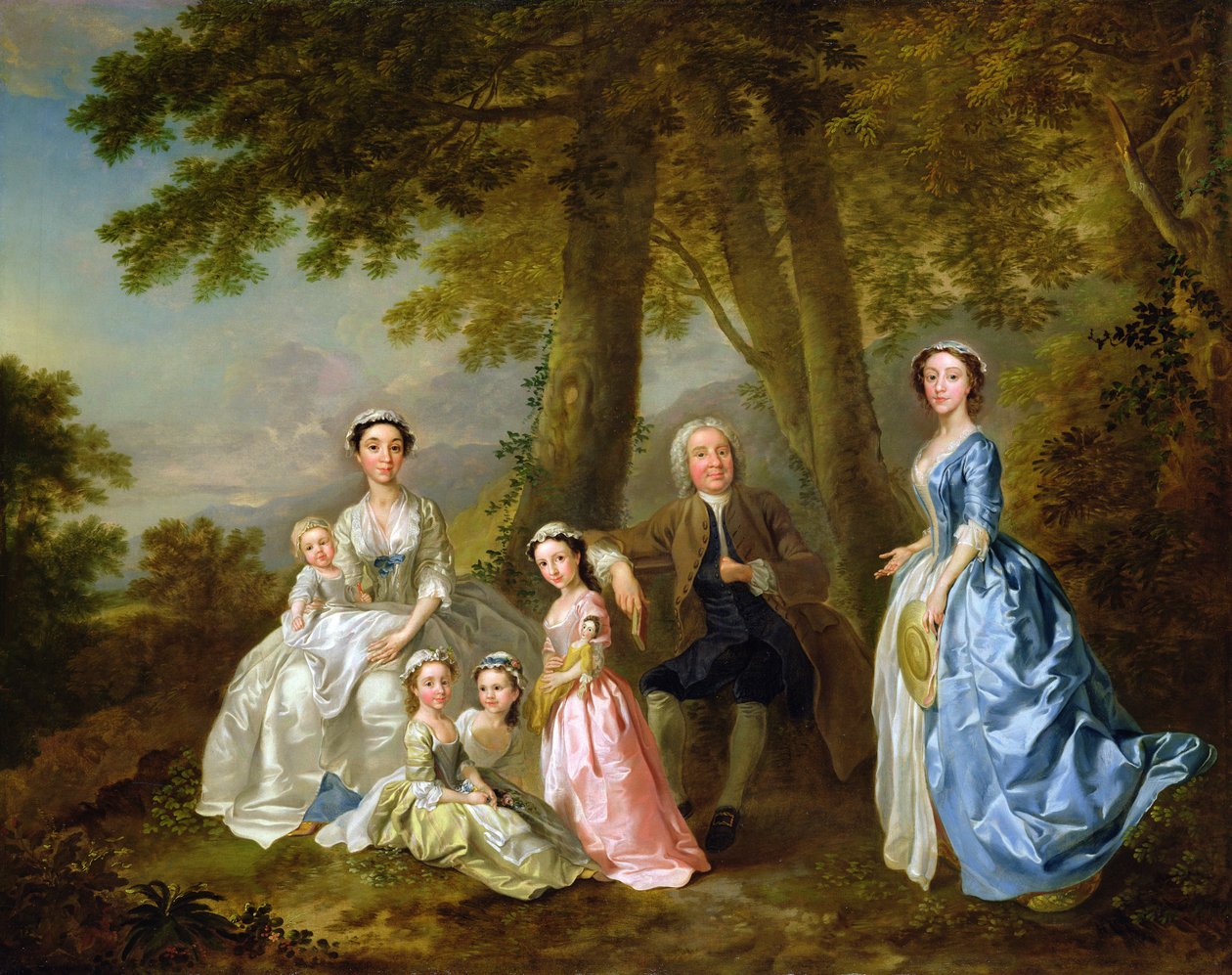 Samuel Richardson sentado con su segunda familia de Francis Hayman