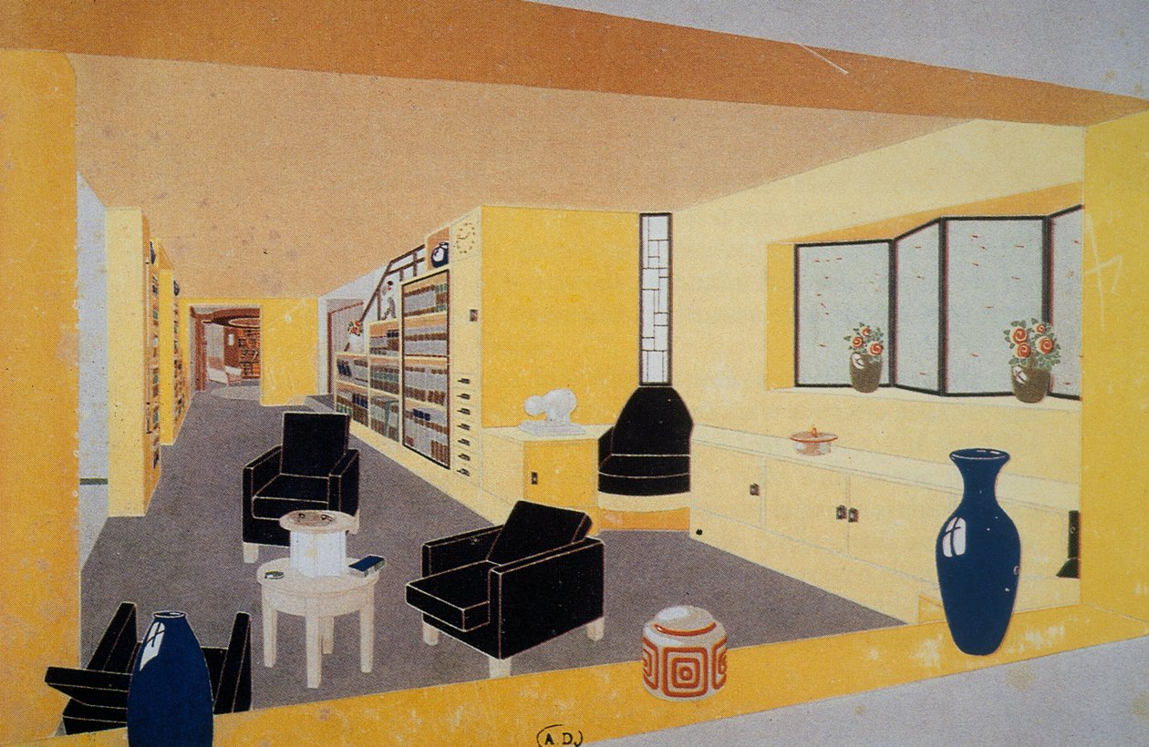 Perspectiva Fumoir para Amdassade Francoise, de Francis Jourdain (1876-1958), presentada en la Exposición Internacional de Artes Decorativas de París, en 1925, Francia, Siglo XX de Francis Jourdain