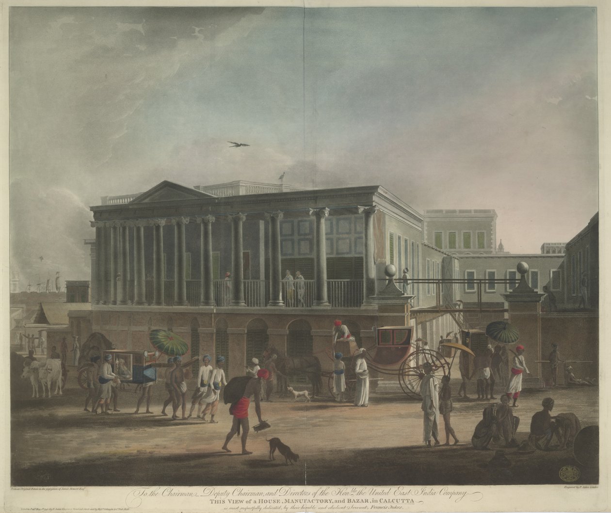 Vista de una casa, fábrica y bazar en Calcuta de Francis Jukes