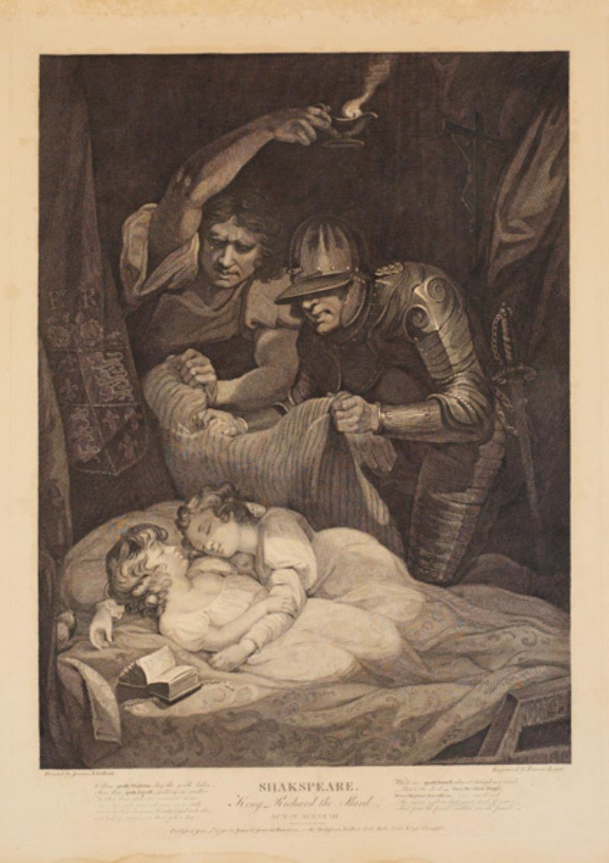El asesinato de Eduardo V y su hermano menor, el duque de York. De "Ricardo III" de William Shakespeare, Acto 4, Escena 3 de Francis Legat