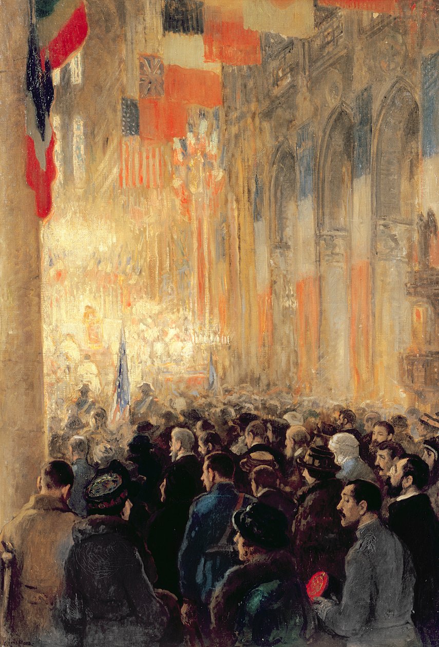 Servicio en Notre Dame, dando gracias por la victoria después de la Gran Guerra Internacional de Francis Luis Mora
