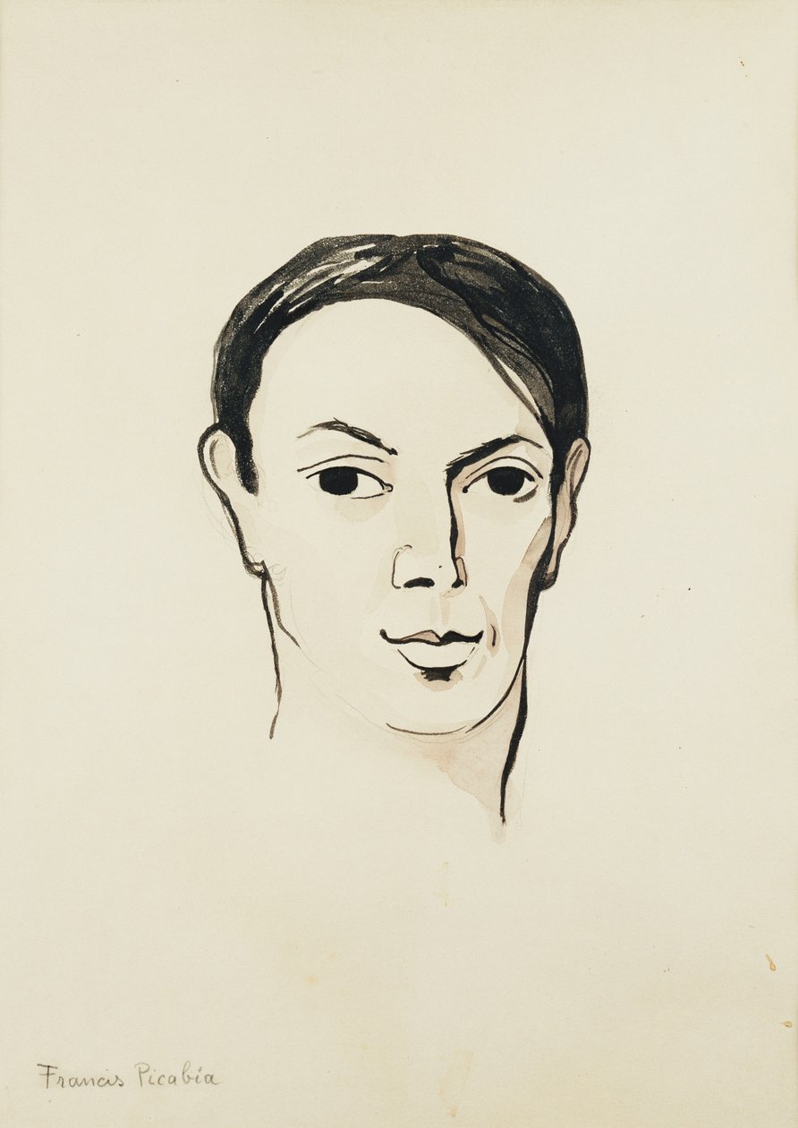 Retrato de Pablo Picasso; Portrait de Pablo Picasso, c. 1902-1905 (acuarela, pincel y tinta negra y lápiz sobre papel) de Francis Picabia