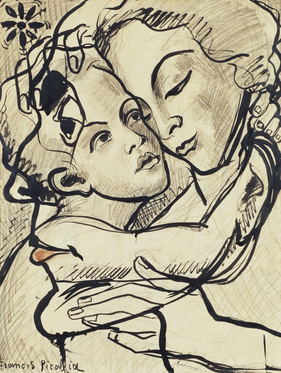 Transparencia (Maternidad), c.1931-32 (carboncillo, pincel y tinta china sobre papel) de Francis Picabia