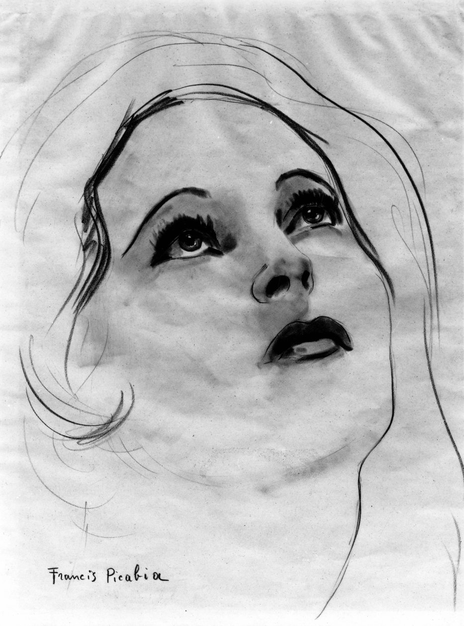Rostro de mujer con los ojos levantados, de Francis Picabia (1879-1953); lápiz de grafito y acuarela sobre papel. de Francis Picabia