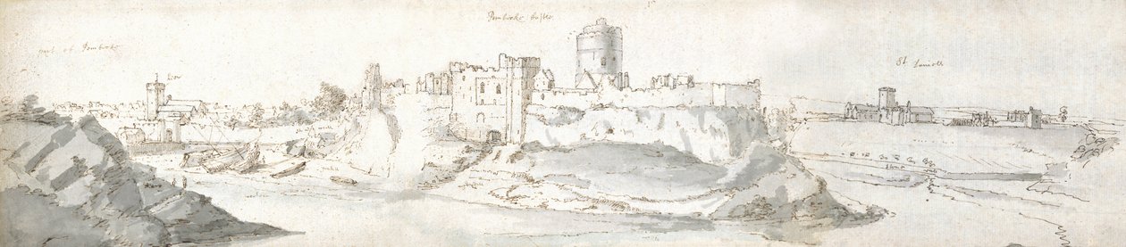 Castillo de Pembroke, c.1678 (acuarela y tinta marrón sobre papel) de Francis Place