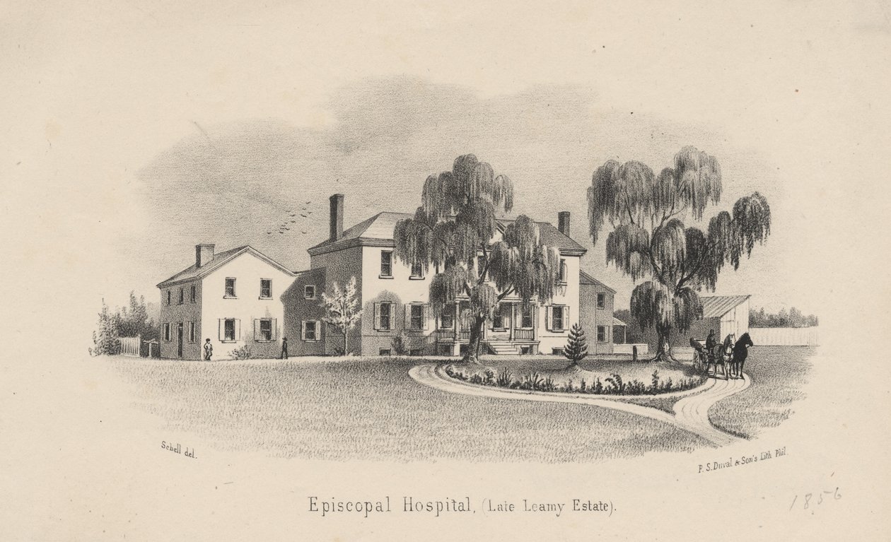 Hospital Episcopal, litografía por P.S. Duval y Hijo, 1856 de Francis Schell