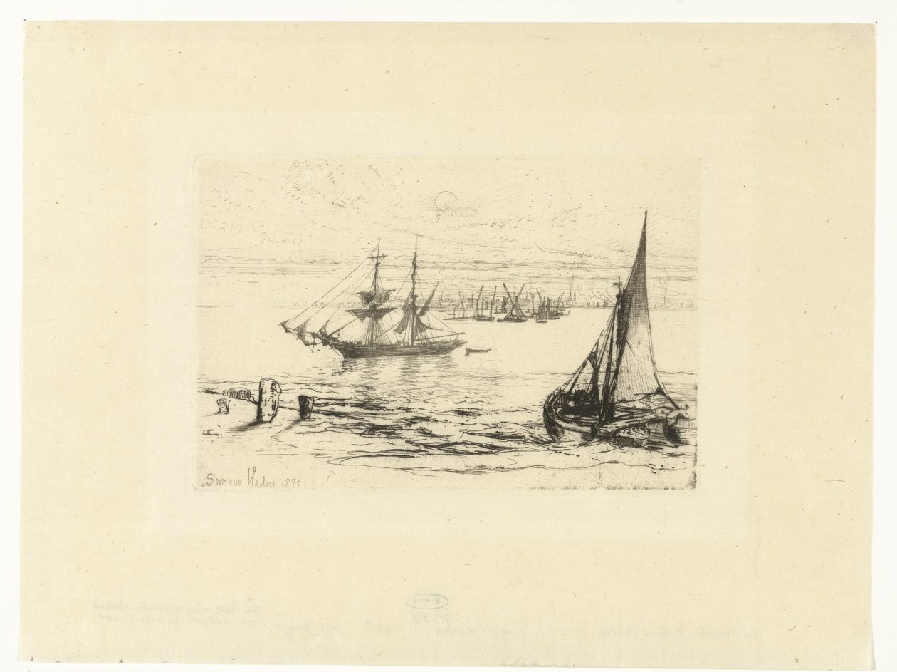 Un barco anclado Un bergantín anclado de Francis Seymour Haden (Sir) (signed by artist)