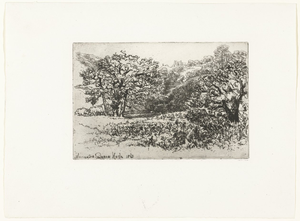 Paisaje con una manada de animales. la manada Werrington (título sobre el objeto) de Francis Seymour Haden (Sir) (signed by artist)