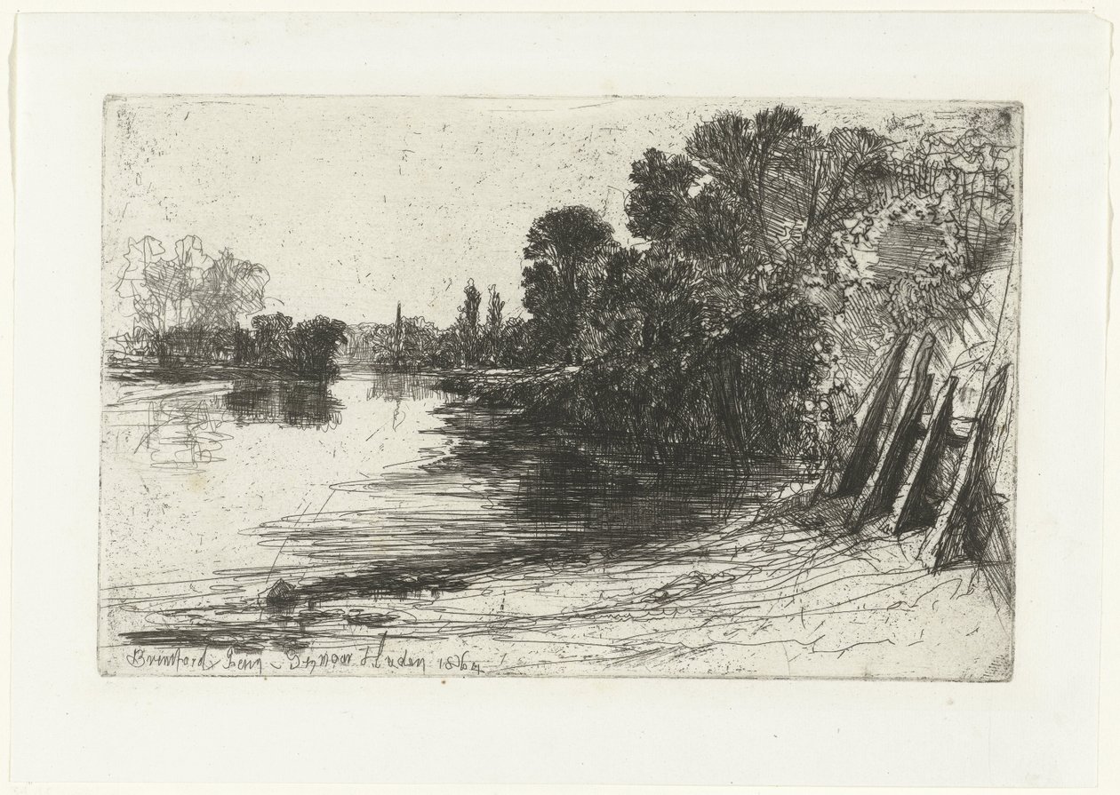 Banco del Támesis en Brentford Ferry de Brentford (título sobre el objeto) de Francis Seymour Haden (Sir) (signed by artist)