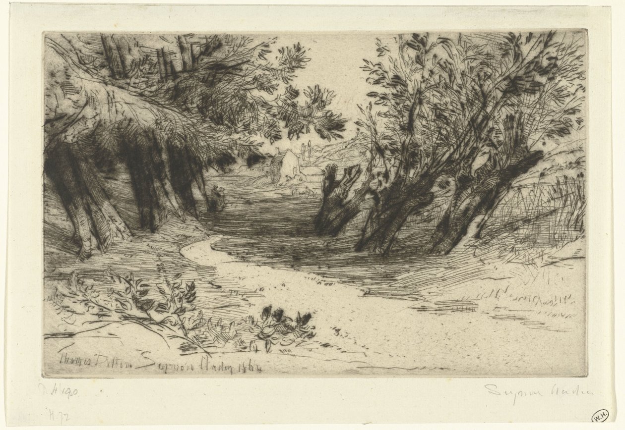 Pad langs het agua El paseo de los enamorados Thames Ditton (título sobre el objeto) de Francis Seymour Haden (Sir) (signed by artist)