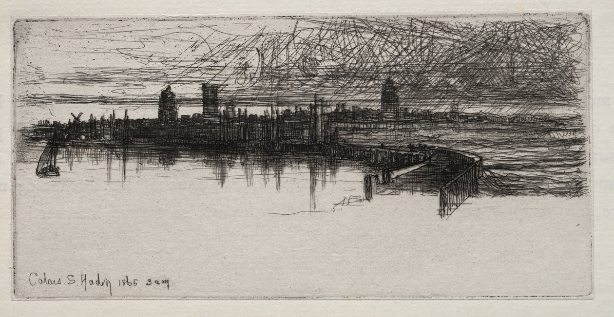 Pequeño muelle de Calais, 1865, 3 A.M., 1865 de Francis Seymour Haden