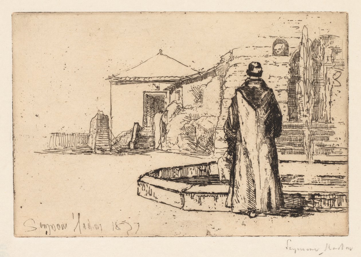 Monje en una fuente de Francis Seymour Haden