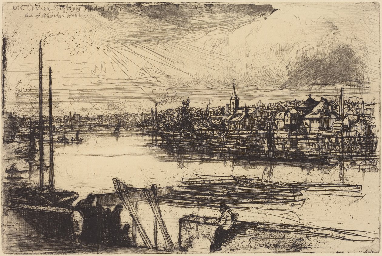 El viejo Chelsea, desde la ventana de Whistler (Battersea Reach) de Francis Seymour Haden