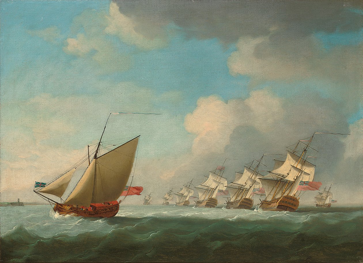 Un escuadrón del Rojo avanzando por el Canal con un yate del Almirantazgo en la costa de Francis Swaine