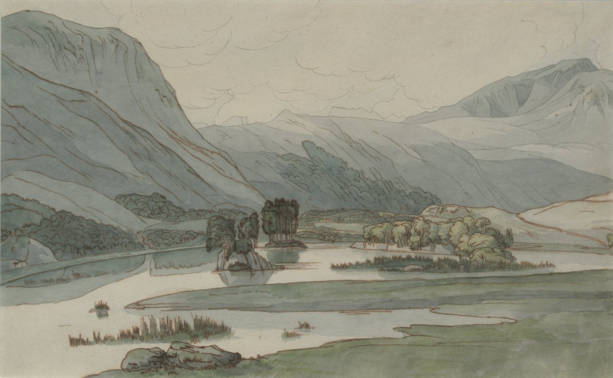 Rydal Water con las colinas de Grasmere, 1786 de Francis Towne