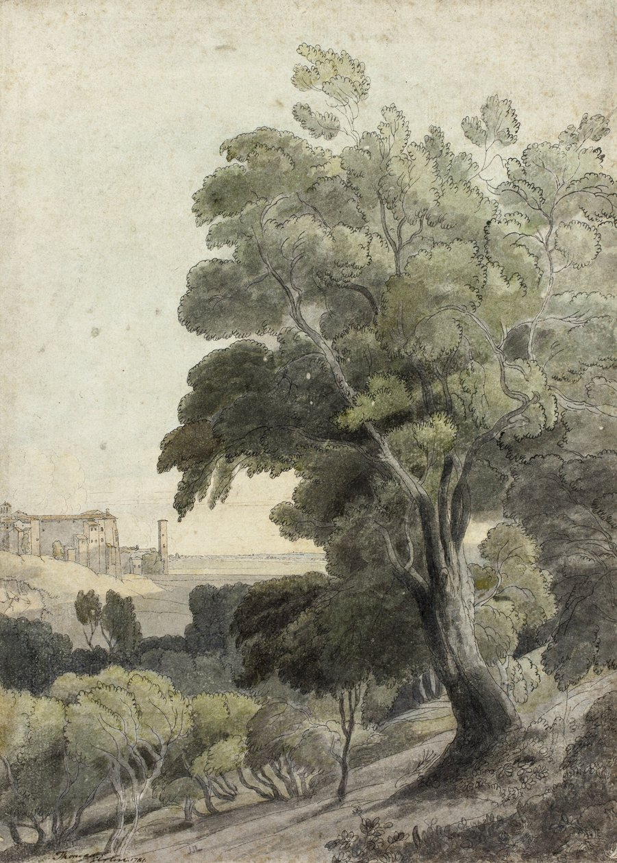 Tivoli, mostrando Roma a lo lejos, c.1781 de Francis Towne
