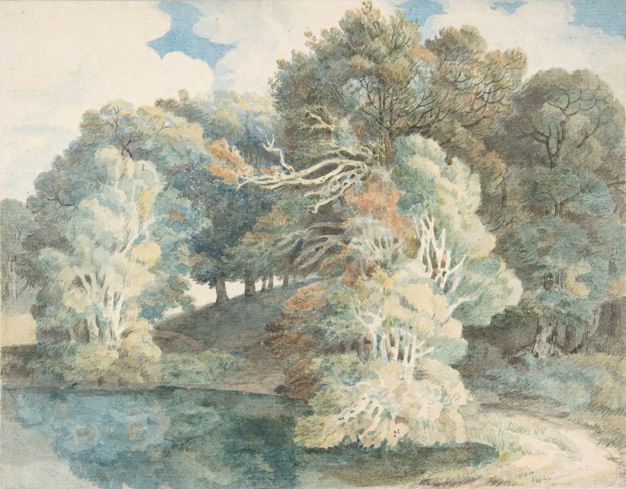 Árboles junto al lago, Peamore Park, cerca de Exeter, Devon de Francis Towne