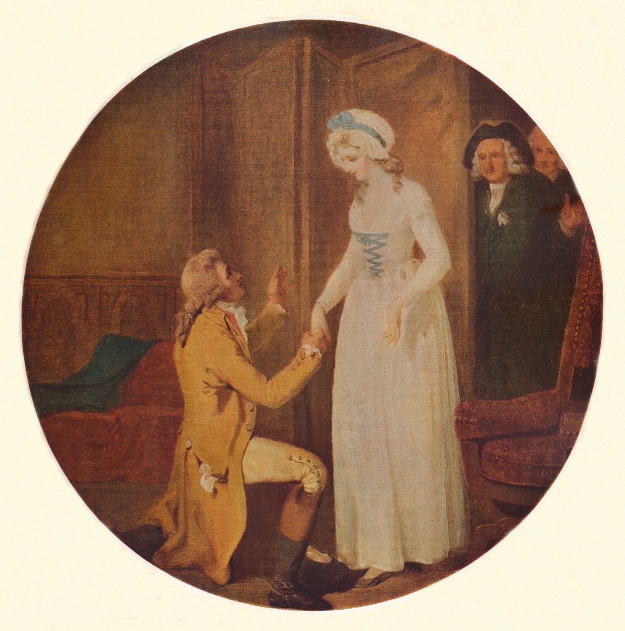 Joven Marlow y la Srta. Hardcastle: Una Escena de Ella Se Rebaja para Conquistar de Oliver Goldsmith Acto V, Escena de Francis Wheatley