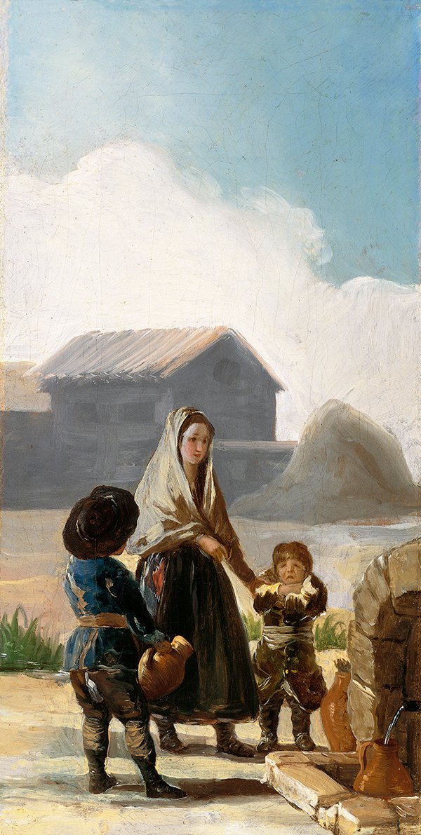 Una mujer y dos niños junto a una fuente de Francisco de Goya