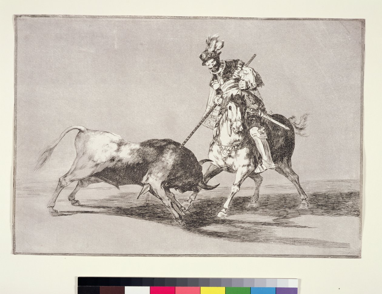 El Cid (c.1040-99) lanceando otro toro, lámina 11 de La Tauromaquia, 1816 de Francisco de Goya