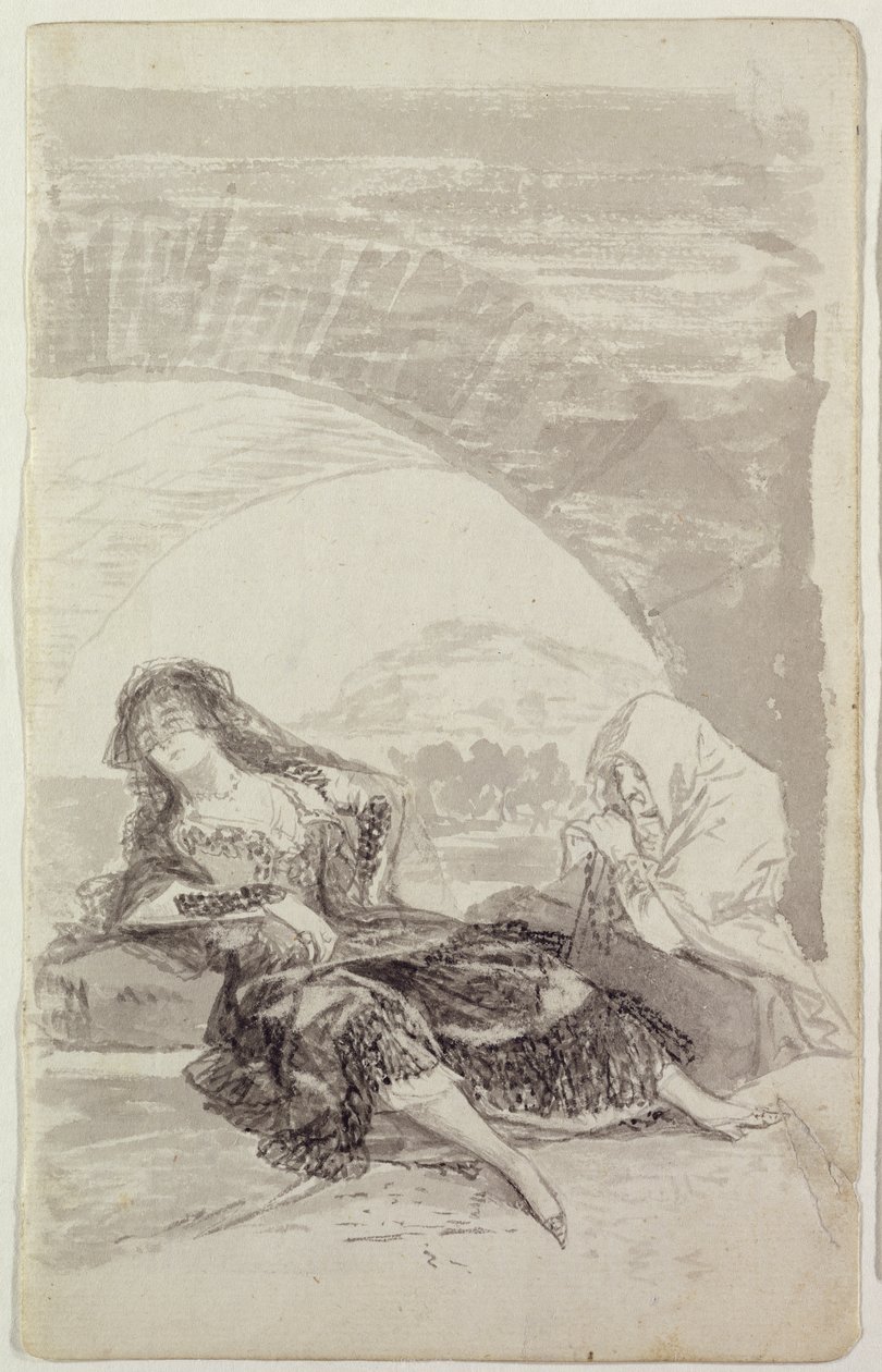 Maja y Celestina bajo un arco de Francisco de Goya