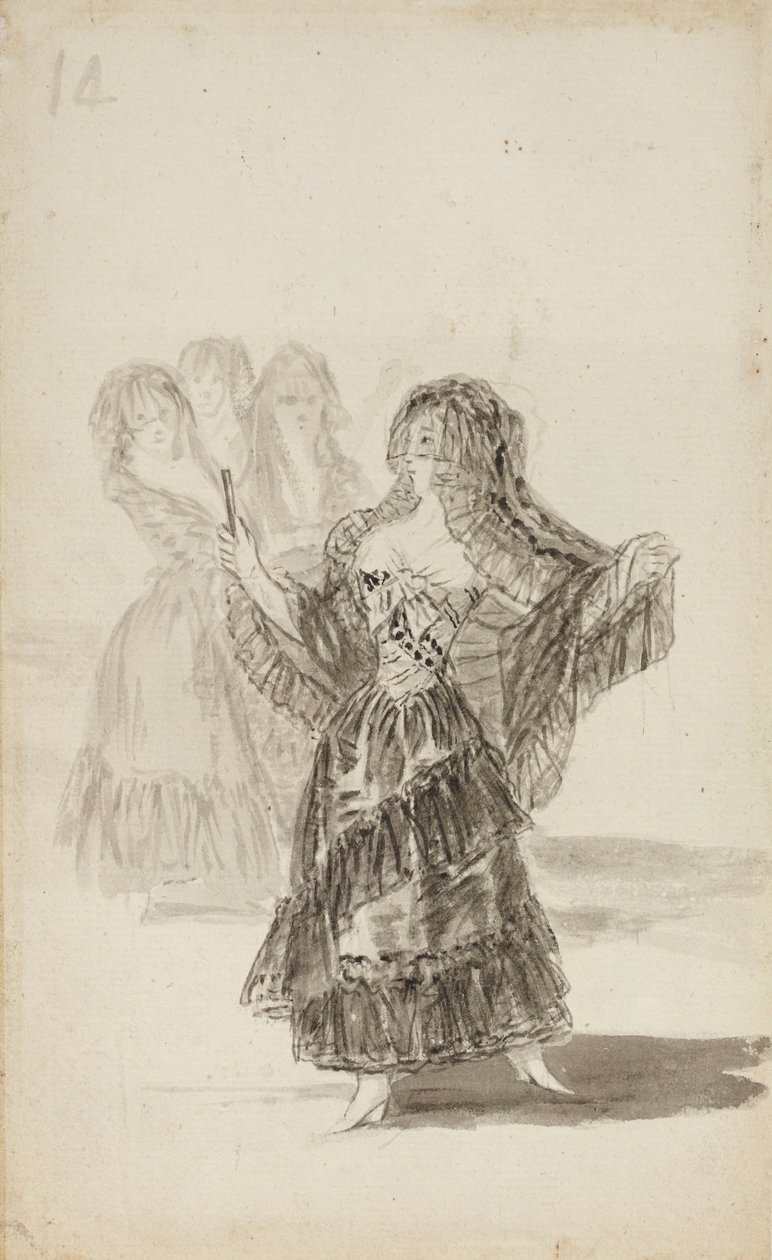 Dos Majas Abrazándose (recto); Maja Desfilando ante Tres otras (verso) de Francisco de Goya
