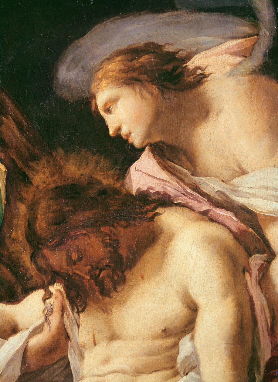 El Cuerpo de Cristo Sepultado (detalle de la cabeza de Cristo y el ángel) de Francisco de Goya