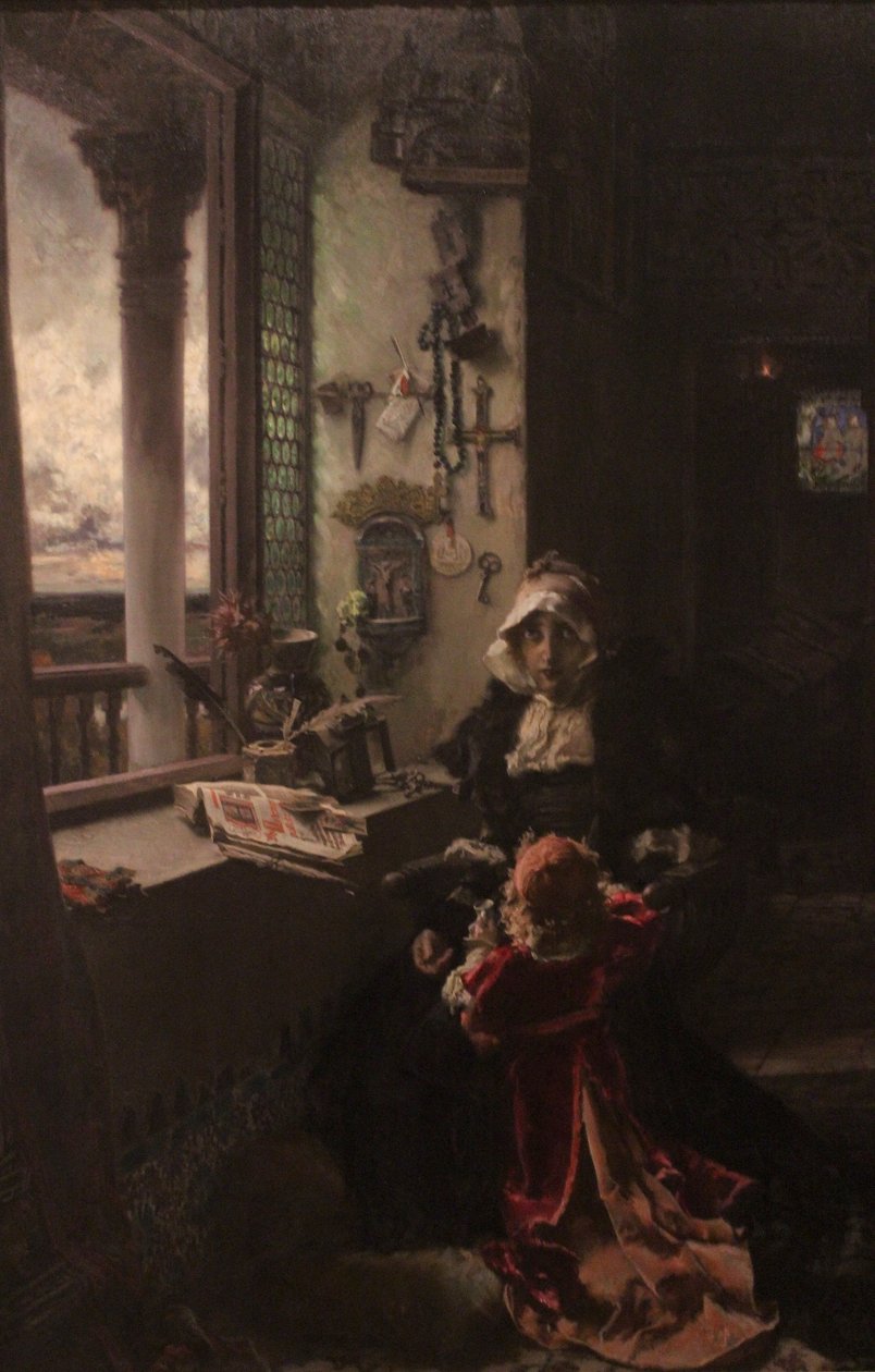 La reina doña Juana la Loca, recluida en Tordesillas con su hija, la infanta doña Catalina de Francisco Pradilla y Ortiz