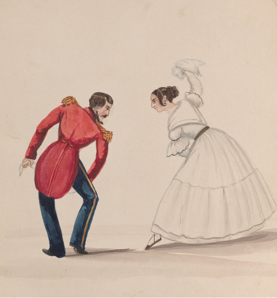 Un hombre y una mujer peruanos bailando la Zamacueca, de un grupo de dibujos que representan..., ca. 1848 de Francisco